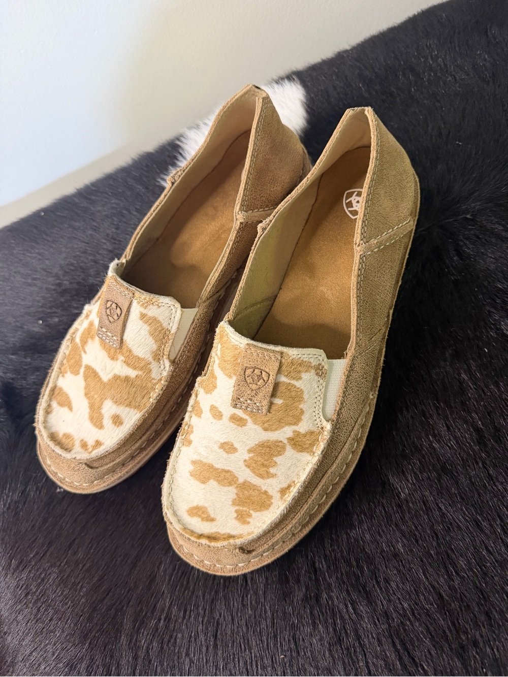 Ariat Women's Suede Loafers with Tan & Cream Cowhide Accent